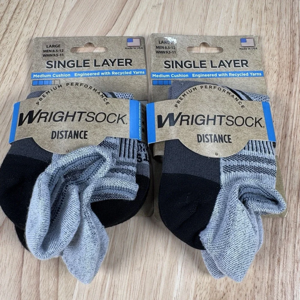 Wrightsock Distance Large M 8.5-12 W 9.5-11.5 Fossil Grey Tab 2 Pack